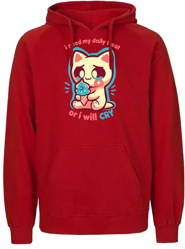 Need my Daily Treat - Lust auf Süßigkeiten, Süßigkeiten, Naschkatze, kawaii Katze, weinende Katze, need sweet treat, sweets, sweet tooth, kawaii cat, crying cat, funny ice cream, pastel, cute foodie, daily treat - Fairtrade Hoodie