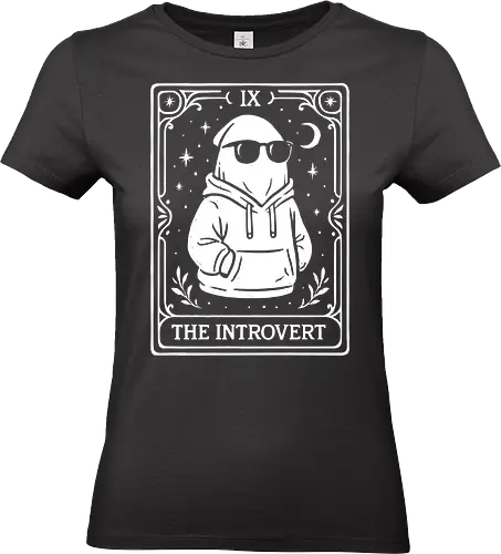 The Introvert Tarot Card - Introvert, The Introvert Tarot, ghost, spooky, funny, tarot card, meme, hoodie, sunglasses, celestial, spooky season, goth, pastel goth, quiet, t-shirt design, art print, minimalist, shy, unique humor - Standard T-Shirt (Women)