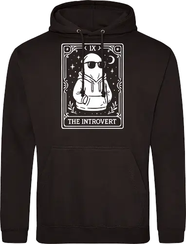 The Introvert Tarot Card - Introvert, The Introvert Tarot, ghost, spooky, funny, tarot card, meme, hoodie, sunglasses, celestial, spooky season, goth, pastel goth, quiet, t-shirt design, art print, minimalist, shy, unique humor - Standard Hoodie