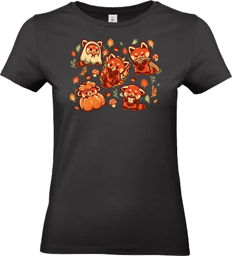 Red Panda Autumn Time - Rotpanda, Pandas, Rotpanda, kawaii Herbst, süßer Herbst, red panda, pandas, redpanda, kawaii fall, cute autumn, pumpkin season, cozy, fall, aesthetic, autumn leaves, spice, fall vibes, lots of red pandas - Standard T-Shirt (Women)