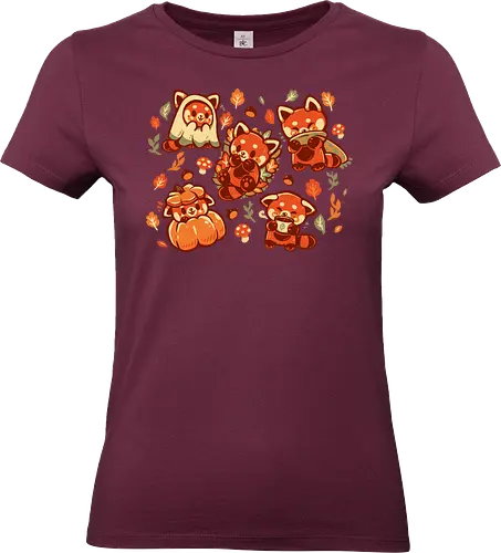 Red Panda Autumn Time - Rotpanda, Pandas, Rotpanda, kawaii Herbst, süßer Herbst, red panda, pandas, redpanda, kawaii fall, cute autumn, pumpkin season, cozy, fall, aesthetic, autumn leaves, spice, fall vibes, lots of red pandas - Standard T-Shirt (Women)