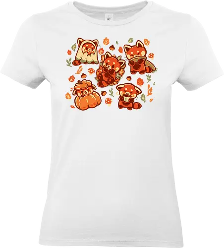 Red Panda Autumn Time - Rotpanda, Pandas, Rotpanda, kawaii Herbst, süßer Herbst, red panda, pandas, redpanda, kawaii fall, cute autumn, pumpkin season, cozy, fall, aesthetic, autumn leaves, spice, fall vibes, lots of red pandas - Standard T-Shirt (Women)