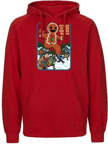 Attack of the Gingerbread  - retro horror, Christmas horror, retro Christmas, vintage Christmas, gingerbread attack, gingerbread monster, absurd, Christmas parody, humor, gingerbread - Fairtrade Hoodie