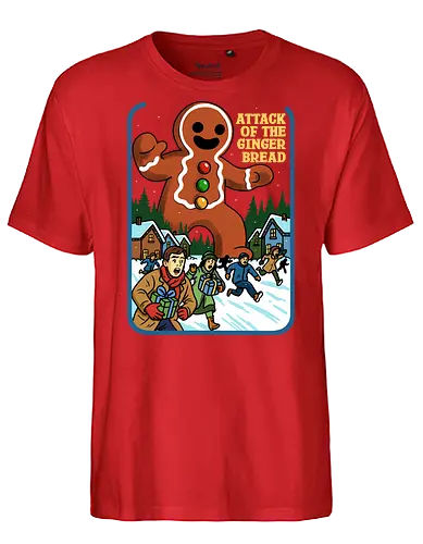 Attack of the Gingerbread  - retro horror, Christmas horror, retro Christmas, vintage Christmas, gingerbread attack, gingerbread monster, absurd, Christmas parody, humor, gingerbread - Fairtrade T-Shirt