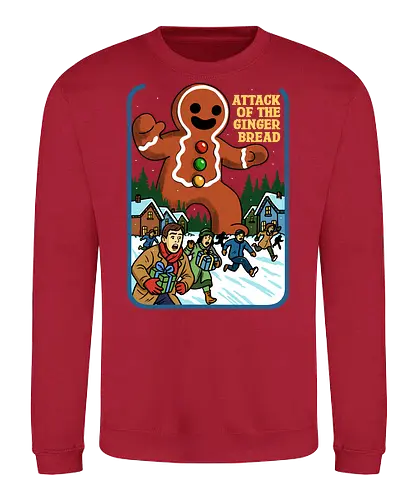 Attack of the Gingerbread  - retro horror, Christmas horror, retro Christmas, vintage Christmas, gingerbread attack, gingerbread monster, absurd, Christmas parody, humor, gingerbread - Sweatshirt