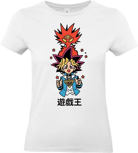 Duel King's Shadow - retro anime, Duel Monsters, geek art, pop culture, Yugi Muto, Yami Yugi, Yu-Gi-Oh, Yugioh, King of Games, Millennium Puzzle, anime, trading card game, TCG, fan art, t-shirt design, art print, kawaii, chibi - Standard T-Shirt (Women)