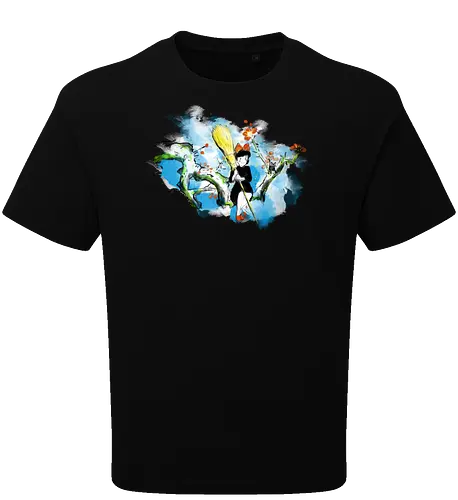 Sumi-e little witch - anime, movie, little witch, Kiki, movie, japan pop culture - Oversize T-Shirt