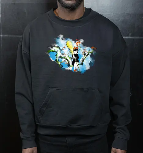 Sumi-e little witch - anime, movie, little witch, Kiki, movie, japan pop culture - Cropped Sweatshirt