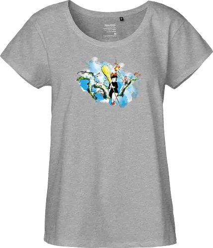Sumi-e little witch - anime, movie, little witch, Kiki, movie, japan pop culture - Fairtrade Girl Shirt