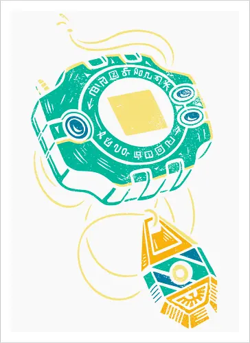 Distressed DigiVice - Digital, DigiVice, Digimon Adventure, 90s anime, retro anime, fan art, t-shirt design, art print, distressed graphic, pop culture, Crest of Courage, digital monster, geek art, nostalgic, Tai Kamiya - Artprint
