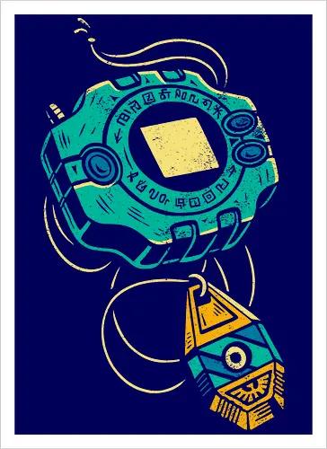 Distressed DigiVice - Digital, DigiVice, Digimon Adventure, 90s anime, retro anime, fan art, t-shirt design, art print, distressed graphic, pop culture, Crest of Courage, digital monster, geek art, nostalgic, Tai Kamiya - Artprint