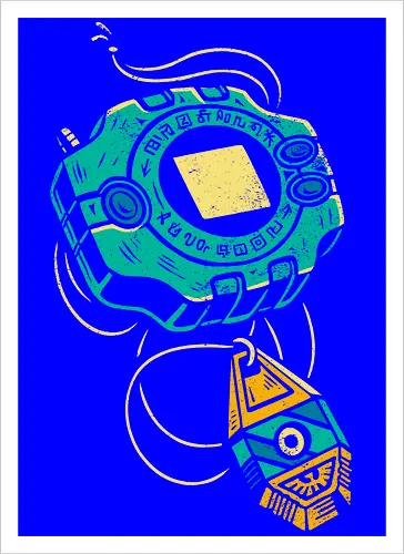 Distressed DigiVice - Digital, DigiVice, Digimon Adventure, 90s anime, retro anime, fan art, t-shirt design, art print, distressed graphic, pop culture, Crest of Courage, digital monster, geek art, nostalgic, Tai Kamiya - Artprint