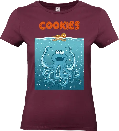 Kraken Cookie Attack - cookie, monster, funny, food, foodie, blue, sea, ocean, kraken, octapus, gingerbread - Standard T-Shirt (Women)