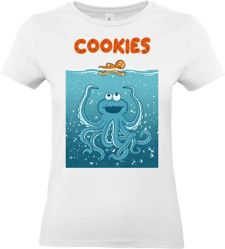 Kraken Cookie Attack - cookie, monster, funny, food, foodie, blue, sea, ocean, kraken, octapus, gingerbread - Standard T-Shirt (Women)