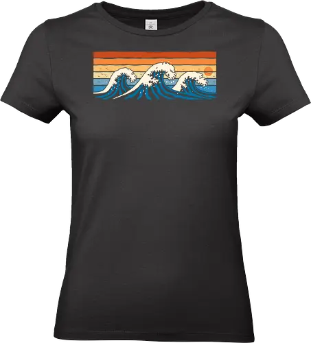 Retro Waves - kawagawa, waves, surfing, summer, retro, vintage, art, classic, sea, ocean, sunset - Standard T-Shirt (Women)
