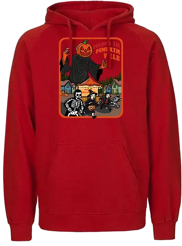 Terror in Pumpkinville - halloween terror, Halloween night, retro Halloween, vintage Halloween, pumpkin head, Halloween night, chaos, spooky season, trick or treat, creepy cute, skeleton - Fairtrade Hoodie
