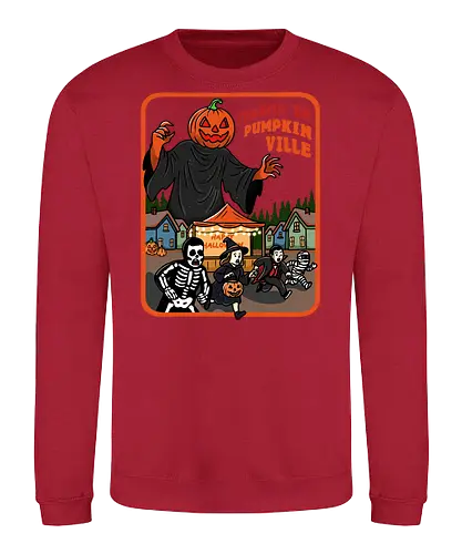 Terror in Pumpkinville - halloween terror, Halloween night, retro Halloween, vintage Halloween, pumpkin head, Halloween night, chaos, spooky season, trick or treat, creepy cute, skeleton - Sweatshirt