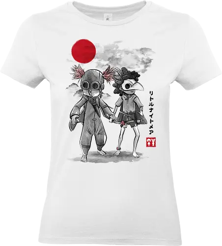 Low and Alone sumi e - video games, gamer, gaming, pink, painting, retro, cute, little nightmares III, cosplay - Standard T-Shirt (Women)