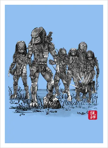Seven hunters sumi e