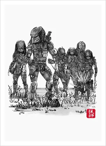 Seven hunters sumi e