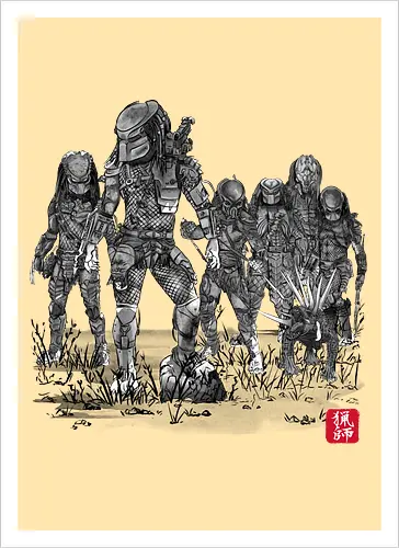 Seven hunters sumi e