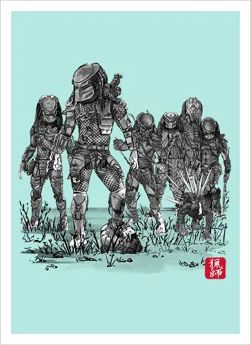 Seven hunters sumi e