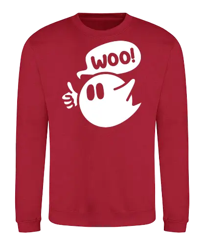 Woo Ghost - Ghost, spooky, minimal, minimalism, minimalistic, simple, boo, woo, friendly ghost, cute, sheet, thumbs up, positive vibes, halloween - Sweatshirt