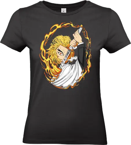  Rengoku s Flame Hashira Spirit - Kyojuro Rengoku, Flame Hashira, Slayer, Hashira, anime, manga, fan art, t-shirt design, art print, flame breathing, Mugen Train, geek art, stylish, KNY, Nichirin, cool anime art - Standard T-Shirt (Women)