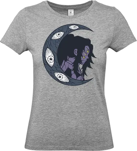 Upper Moon's Crescent - Kokushibo, Slayer, Kimetsu no Yaiba, Upper Rank One, Twelve Kizuki, anime, manga, fan art, t-shirt design, art print, moon demon, dark art, villain, stylish, geek art, KNY, intense, multi-eyed, crescent moon - Standard T-Shirt (Women)
