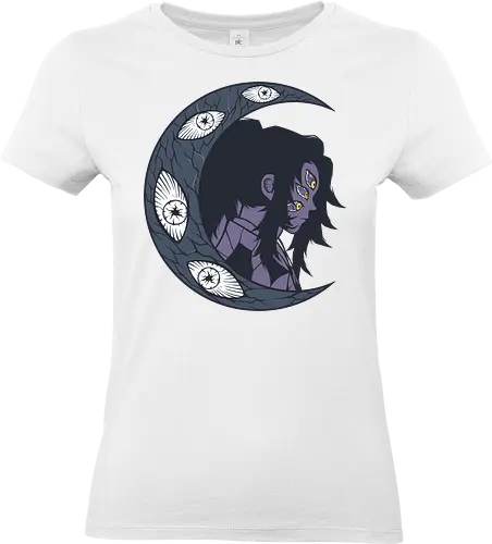 Upper Moon's Crescent - Kokushibo, Slayer, Kimetsu no Yaiba, Upper Rank One, Twelve Kizuki, anime, manga, fan art, t-shirt design, art print, moon demon, dark art, villain, stylish, geek art, KNY, intense, multi-eyed, crescent moon - Standard T-Shirt (Women)