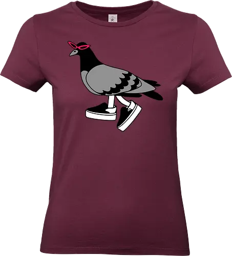 Pigeon Walks - Pigeon, cool pigeon, pigeon with shoes, funny bird, quirky animal art, streetwear, sunglasses, platform sneakers, urban fashion, t-shirt design, art print, minimalist, cool graphic, funny, hipster - Standard T-Shirt (Women)