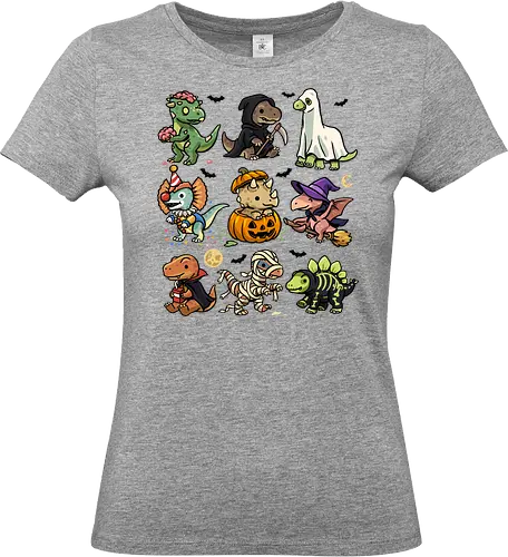 Spooky Dinosaurs - halloween dinosaur, dino, dinosaur, dracula, ghost, horror, mummy, spooky, spooky season, t rex, trex halloween, trick or treat, zombie - Standard T-Shirt (Women)