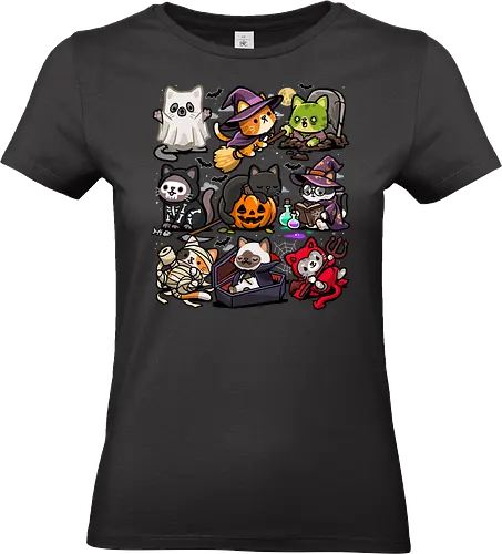Spooky Cats - cat, cats, creepy, ghost, halloween, jack o lantern, kittens, kitty, mummy, scary, halloween cats, spooky, vampire, witch, zombie - Standard T-Shirt (Women)