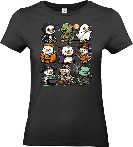 Spooky Ducks - halloween duck, autumn, cauldron, duck, ducks, fall season, ghost, halloween, mummy, pumpkin, scarecrow, trick or treat, vampire, witch, zombie - Standard T-Shirt (Women)
