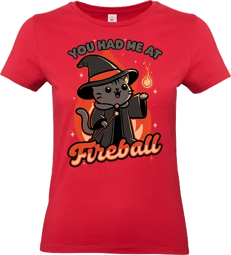 Magical Fireball Cat - cat, black cat, magic, magical, fireball, ritual, mage, wizard, sorcerer, rpg, role-playing game, pet, Pen and Paper, d20, fun, funny, cute, Dungeon Master, Dungeon, Role-play, Role-playing - Standard T-Shirt (Women)