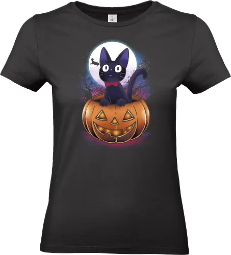 Jiji Pumpkin - Halloween, cat, tiger, pumpkin, spooky, horror, landscape, night, scary, animals, bats, trees, nature, movies, anime, manga - Standard T-Shirt (Women)