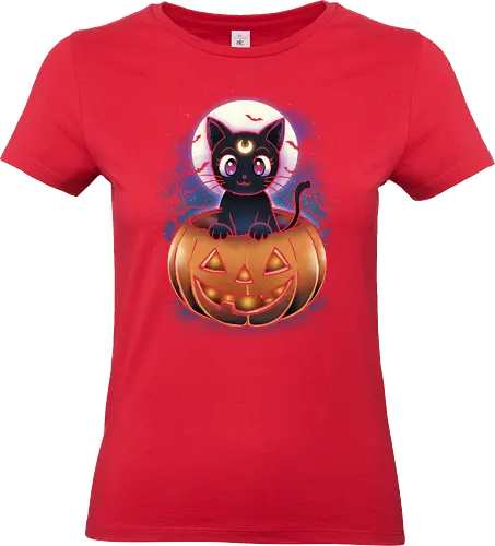 Luna Pumpkin - Halloween, cat, tiger, pumpkin, spooky, horror, landscape, night, scary, animals, bats, trees, nature, movies, anime, manga - Standard T-Shirt (Women)