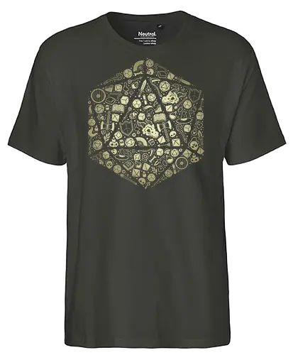 Pen and Paper d20 Doodle - d20, Pen and Paper, dice, rpg, boardgame, love, item, stuff, collection, doodle, icons, elements, fantasy - Fairtrade T-Shirt