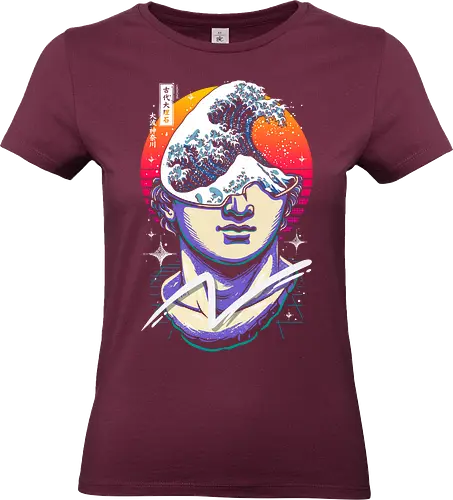 The Great Wave Of Greek Statue - néon, bureau, popart, rétro, statue, coucher de soleil, 8 bits, exposition, jeux, décoration intérieure, kanagawa, lm2kone, moderne, synthwave, vague - Standard T-Shirt (Women)