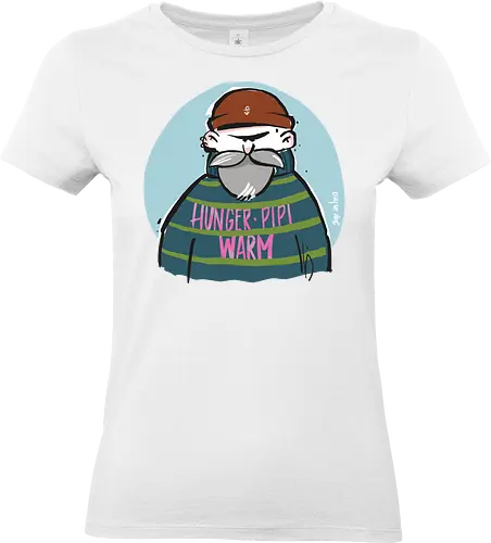 Hunger, Pipi, Warm!  - Statement, Handgezeichnet, Humor, Selbstironie, Streifenpulli, Spruchshirt, Ringelpullisprüche, Ringeldinger, streifenweise, Spruch, Weisheit, Motivation, Ringelpulli, SprücheShirt, Cartoon Illustration, Männer, deutsch - Standard T-Shirt (Women)