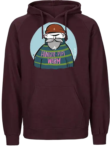 Hunger, Pipi, Warm!  - Statement, Handgezeichnet, Humor, Selbstironie, Streifenpulli, Spruchshirt, Ringelpullisprüche, Ringeldinger, streifenweise, Spruch, Weisheit, Motivation, Ringelpulli, SprücheShirt, Cartoon Illustration, Männer, deutsch - Fairtrade Hoodie