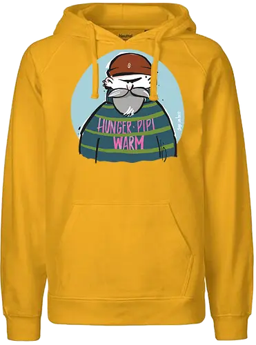 Hunger, Pipi, Warm!  - Statement, Handgezeichnet, Humor, Selbstironie, Streifenpulli, Spruchshirt, Ringelpullisprüche, Ringeldinger, streifenweise, Spruch, Weisheit, Motivation, Ringelpulli, SprücheShirt, Cartoon Illustration, Männer, deutsch - Fairtrade Hoodie