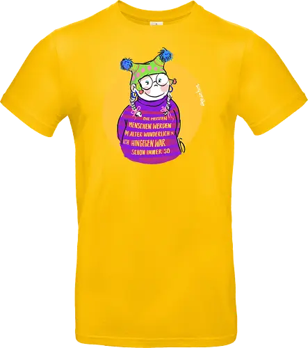 Die meisten Menschen werden im Alter wunderlich... - Ringelpullisprüche, Ringeldinger, streifenweise, Spruch, Weisheit, Motivation, Ringelpulli, SprücheShirt, Cartoon Illustration, Alter. Statement, Handgezeichnet, Humor, Selbstironie, Streifenpulli, Spruchshirt, deutsch - Standard T-Shirt