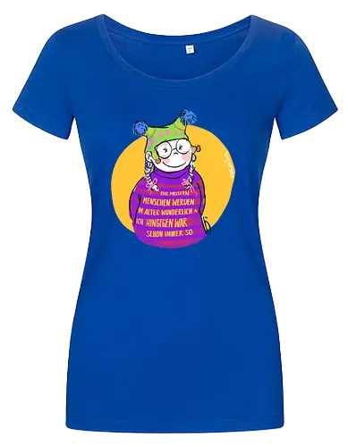 Die meisten Menschen werden im Alter wunderlich... - Ringelpullisprüche, Ringeldinger, streifenweise, Spruch, Weisheit, Motivation, Ringelpulli, SprücheShirt, Cartoon Illustration, Alter. Statement, Handgezeichnet, Humor, Selbstironie, Streifenpulli, Spruchshirt, deutsch - Women T-Shirt