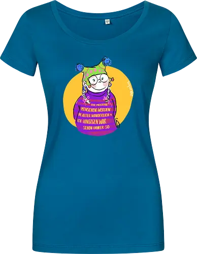 Die meisten Menschen werden im Alter wunderlich... - Ringelpullisprüche, Ringeldinger, streifenweise, Spruch, Weisheit, Motivation, Ringelpulli, SprücheShirt, Cartoon Illustration, Alter. Statement, Handgezeichnet, Humor, Selbstironie, Streifenpulli, Spruchshirt, deutsch - Women T-Shirt