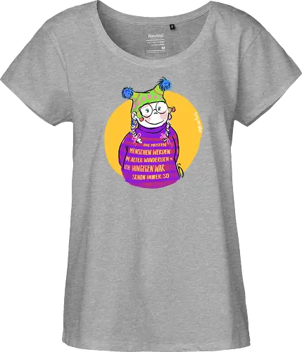 Die meisten Menschen werden im Alter wunderlich... - Ringelpullisprüche, Ringeldinger, streifenweise, Spruch, Weisheit, Motivation, Ringelpulli, SprücheShirt, Cartoon Illustration, Alter. Statement, Handgezeichnet, Humor, Selbstironie, Streifenpulli, Spruchshirt, deutsch - Fairtrade Girl Shirt