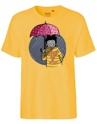 Mit geschlossenen Augen... - Ringelpullisprüche, Ringeldinger, streifenweise, Spruch, Weisheit, Motivation, Ringelpulli, SprücheShirt, Cartoon Illustration, Statement, Handgezeichnet, Humor, Selbstironie, Streifenpulli, Spruchshirt, deutsch - Fairtrade T-Shirt