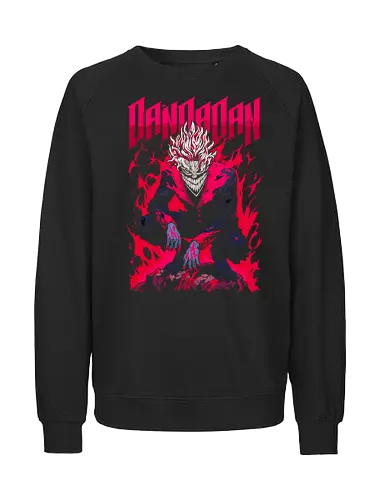 Spirit Possessed Dandadan - red and white, stylish, edgy graphic, unique anime, occult, geek art, Dandadan, manga, anime, fan art, t-shirt design, art print, spirit possession, yokai, Paranormal, action manga - Fairtrade Sweatshirt