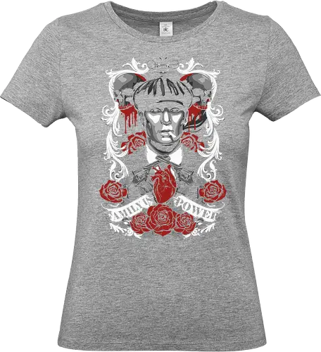 Family Is Power - Thomas Shelby, Peaky Blinders, Family Is Power, TV series, gangster, retro graphic, flat cap, fan art, t-shirt design, art print, cool graphic, vintage gangster, Cillian Murphy, Tommy Shelby, dramatic, rose, skull - Standard T-Shirt (Women)