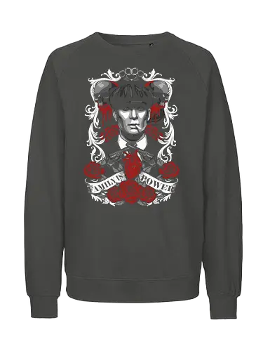 Family Is Power - Thomas Shelby, Peaky Blinders, Family Is Power, TV series, gangster, retro graphic, flat cap, fan art, t-shirt design, art print, cool graphic, vintage gangster, Cillian Murphy, Tommy Shelby, dramatic, rose, skull - Fairtrade Sweatshirt